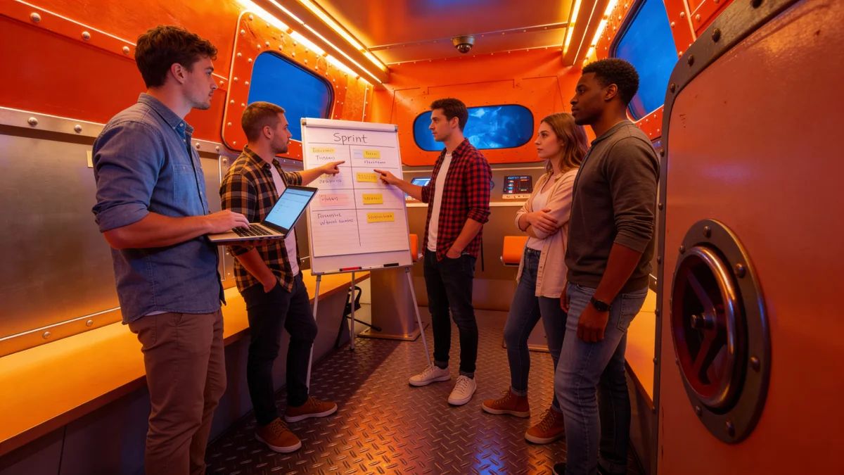 Agiles Team bei der Planung im Escape Room - Illuminati Escape Berlin