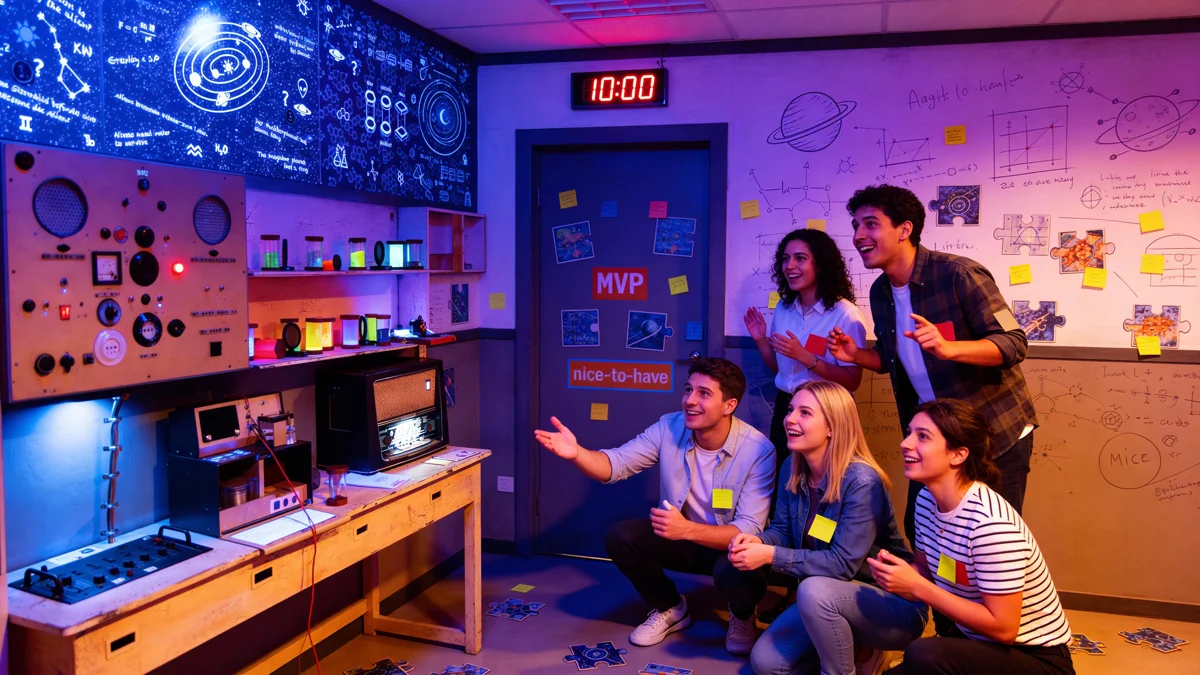 Team unter Zeitdruck - Sprint-Ende im Escape Room - Illuminati Escape Berlin