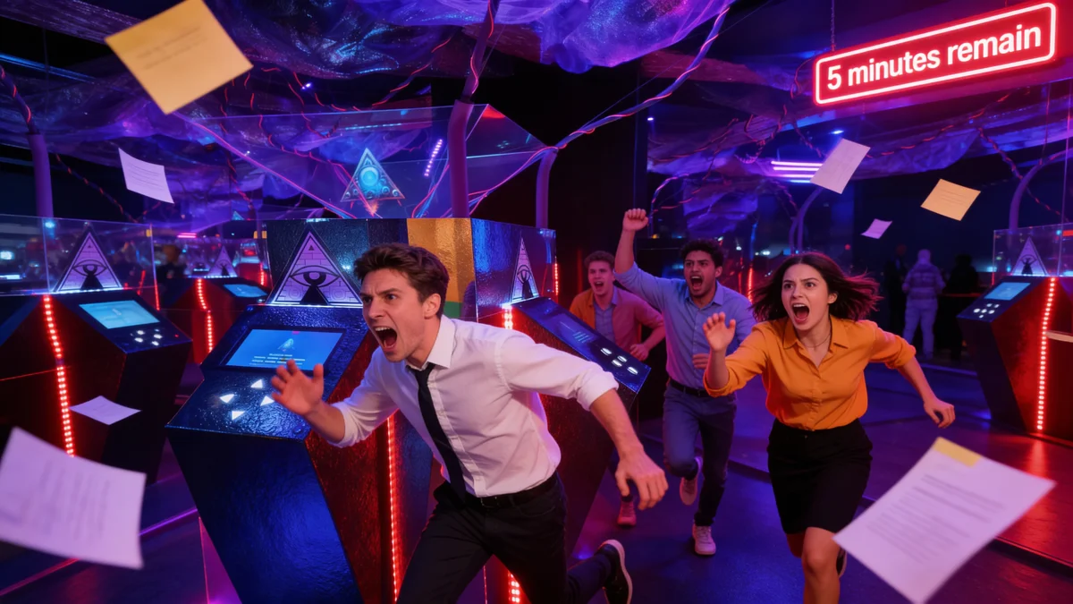 Team im Panik-Modus – 5 Minuten übrig im Escape Room - Illuminati Escape Berlin